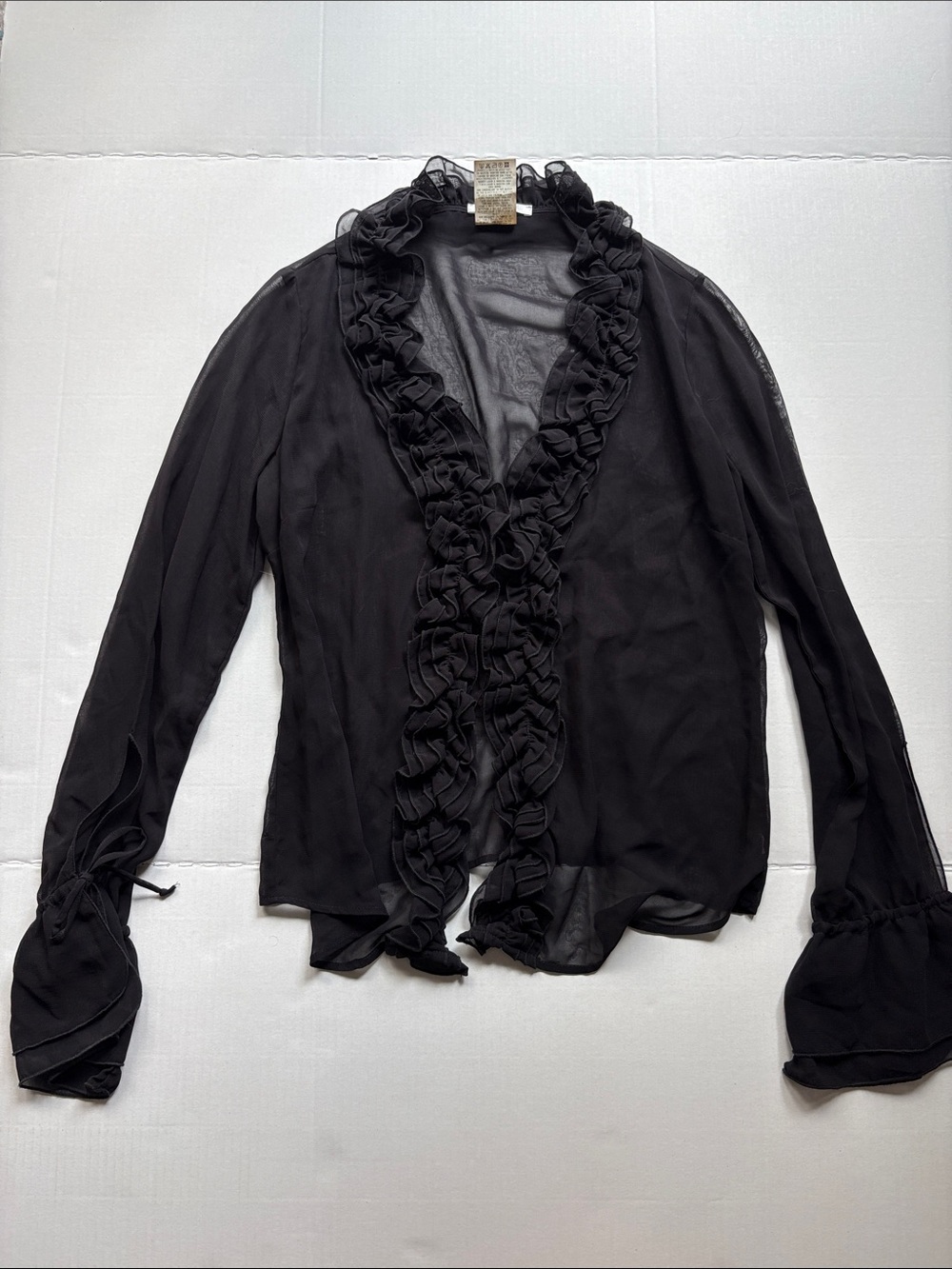 Naracamicie Black Ruffle-Trim Sheer Blouse